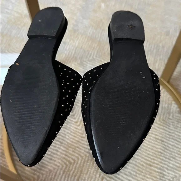 Steve Madden gold studded pointy black suede slides mules flats - Picture 3 of 6